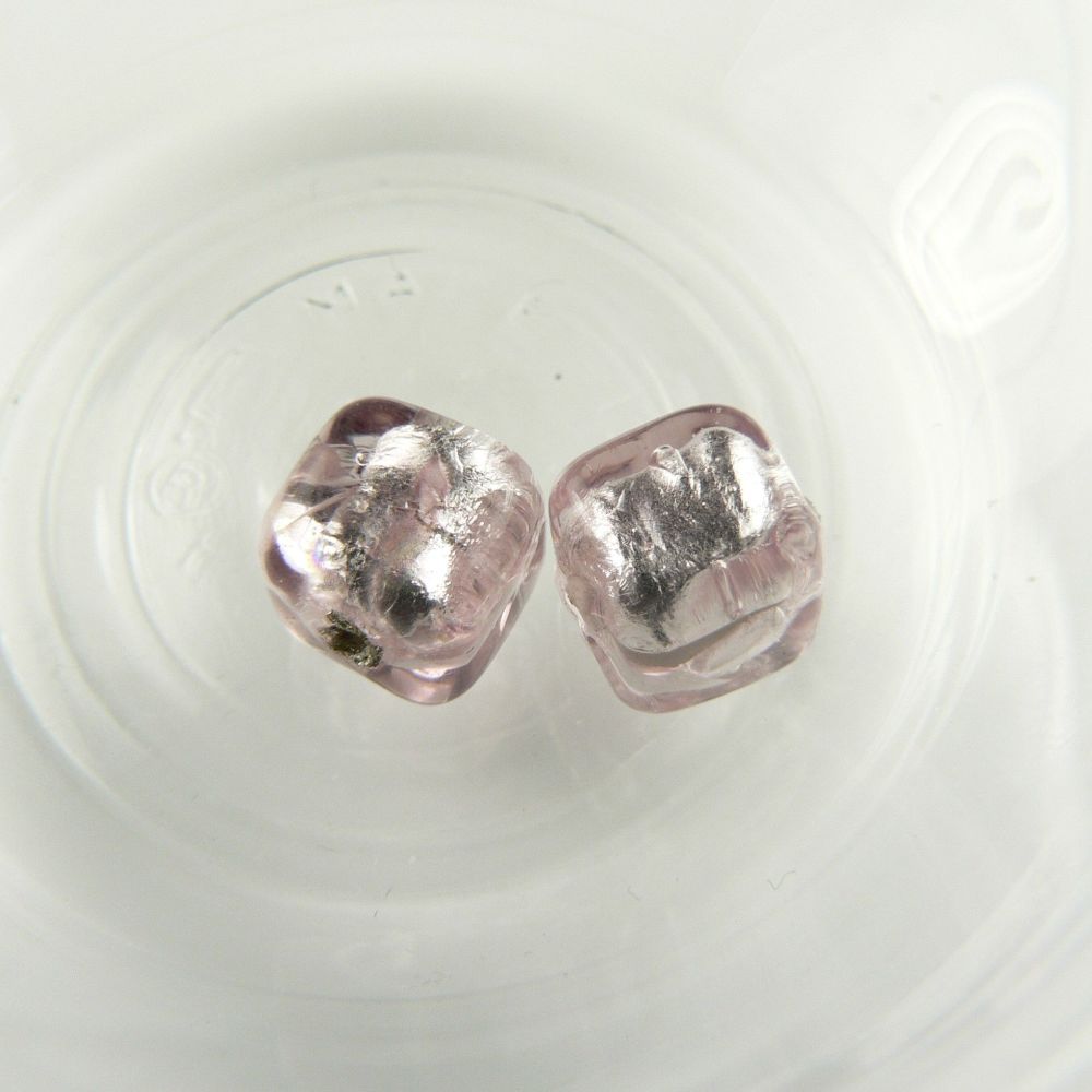 Sterling silver & 6mm (+/-) Murano glass cube earrings in a gift box (Pale Rose/Silver)