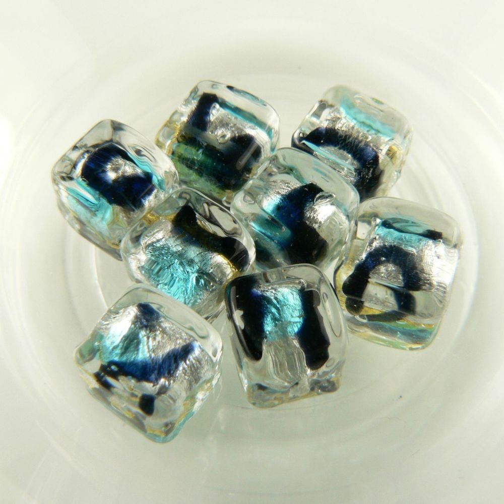 Sterling silver & 6mm (+/-) Murano glass cube earrings in a gift box (Black/Blue/Silver/Gold)