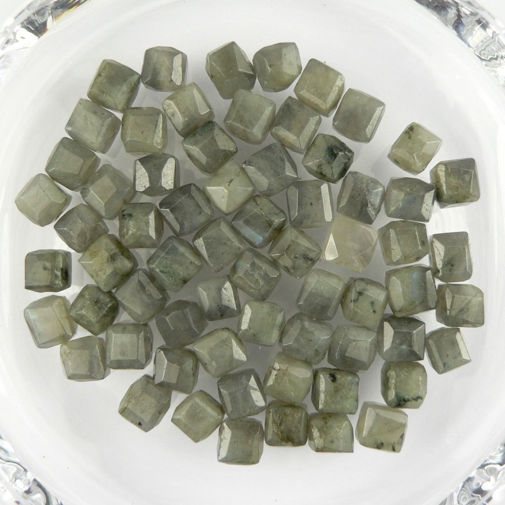 Sterling silver & 6mm (+/-) Labradorite cube semi-precious stone drop earrings, in a gift box (2M)