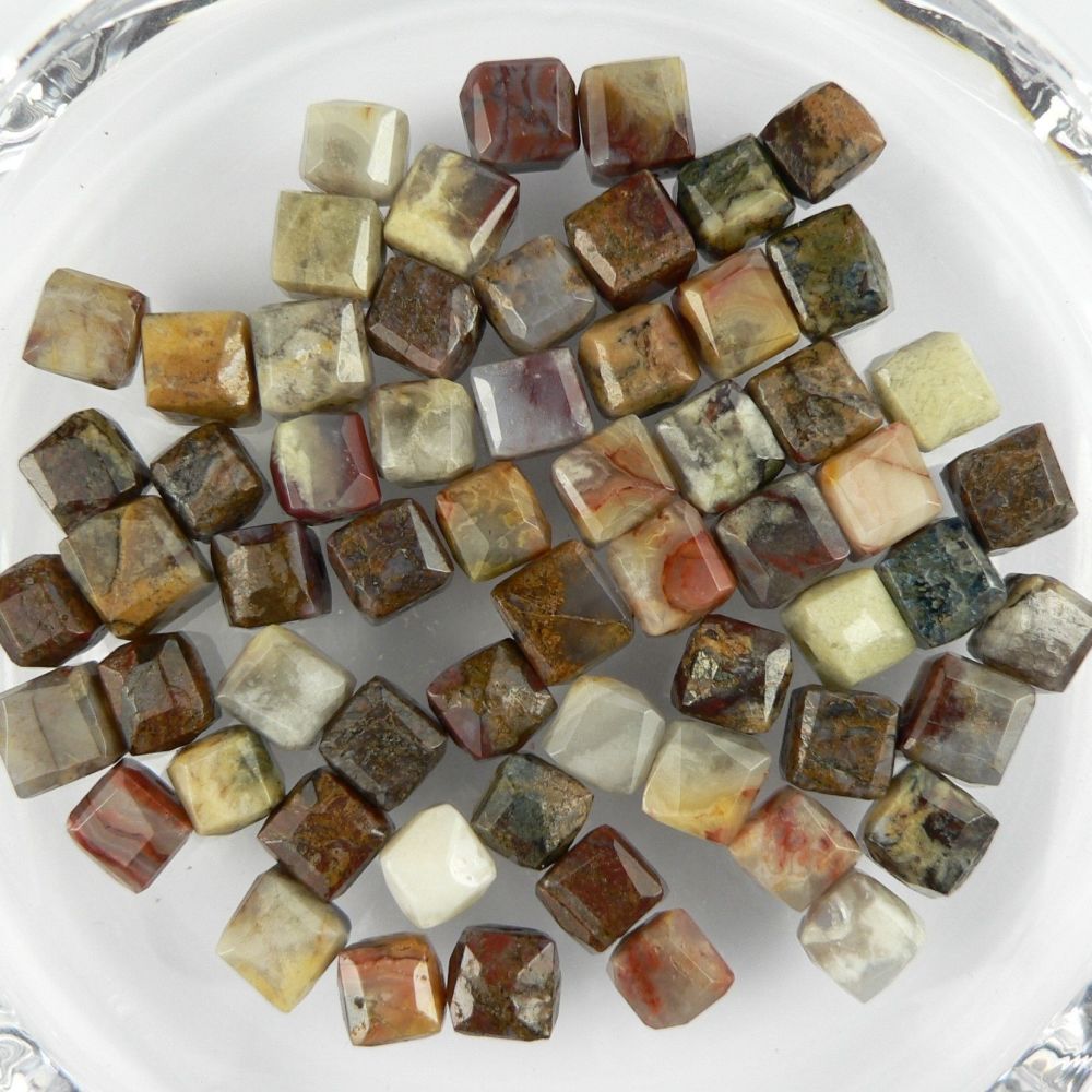 Sterling silver & 6mm (+/-) Rainbow Jasper cube semi-precious stone drop earrings, in a gift box (2M)