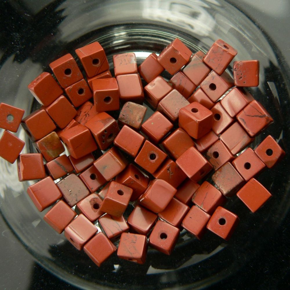Sterling silver & 4mm (+/-) Red Jasper cube semi-precious stone drop earrings, in a gift box (2M)