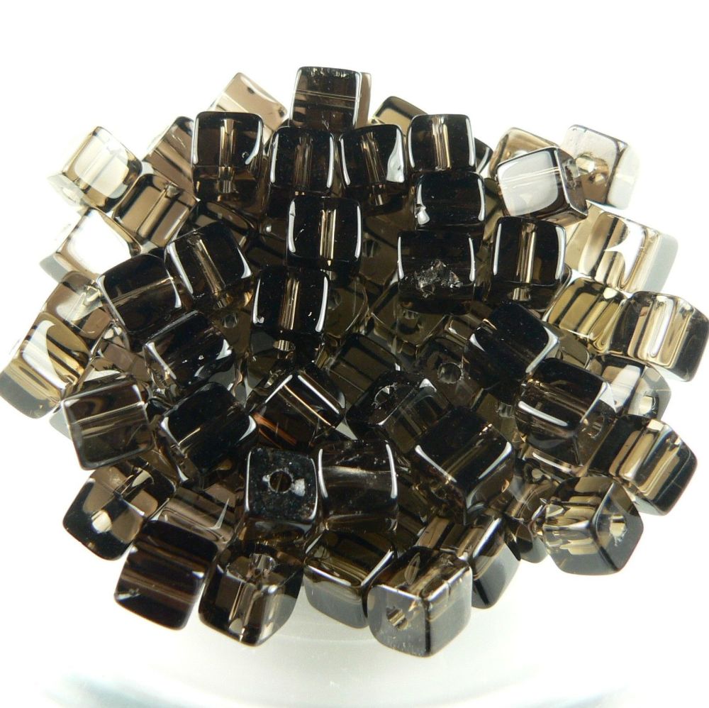 Sterling silver & 4mm (+/-) Smoky Quartz cube semi-precious stone drop earrings, in a gift box (2M)
