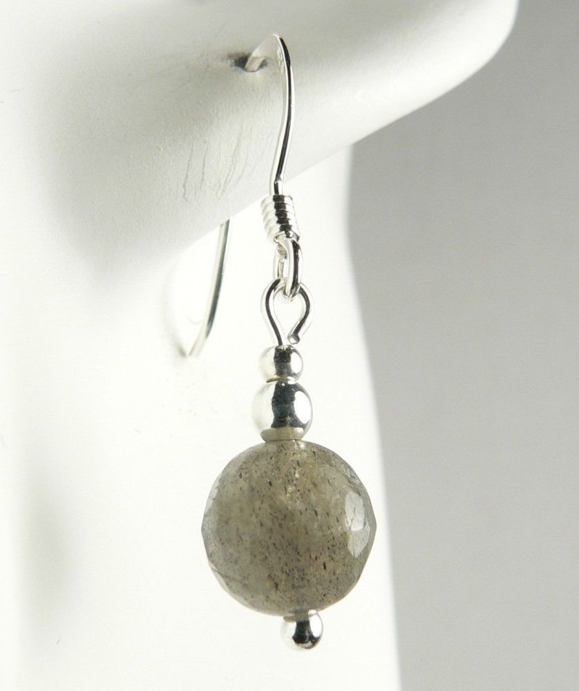 faceted grey with flashes of blue labradorite semi precious stone earrings