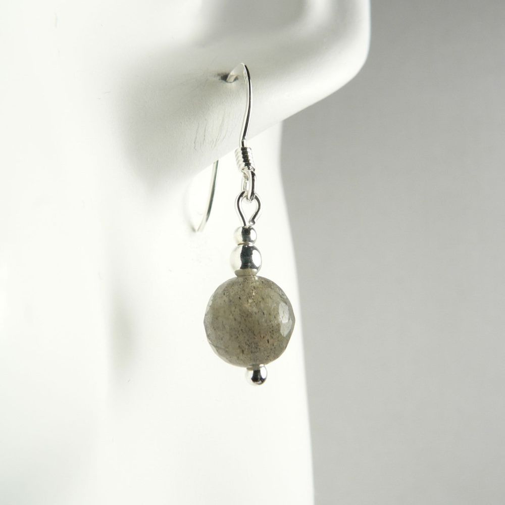 Sterling silver & 8mm (+/-) faceted Labradorite semi-precious stone drop earrings, in a gift box