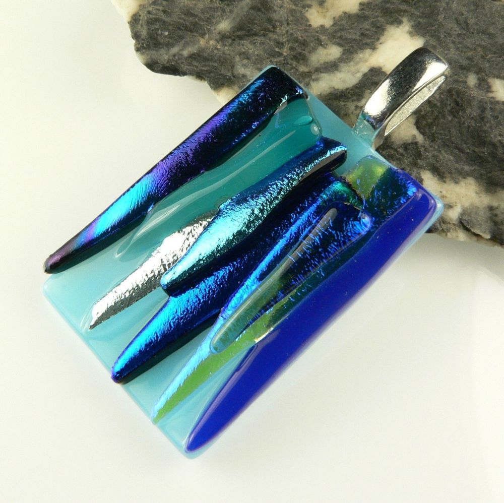 blue textured dichroic glass pendant