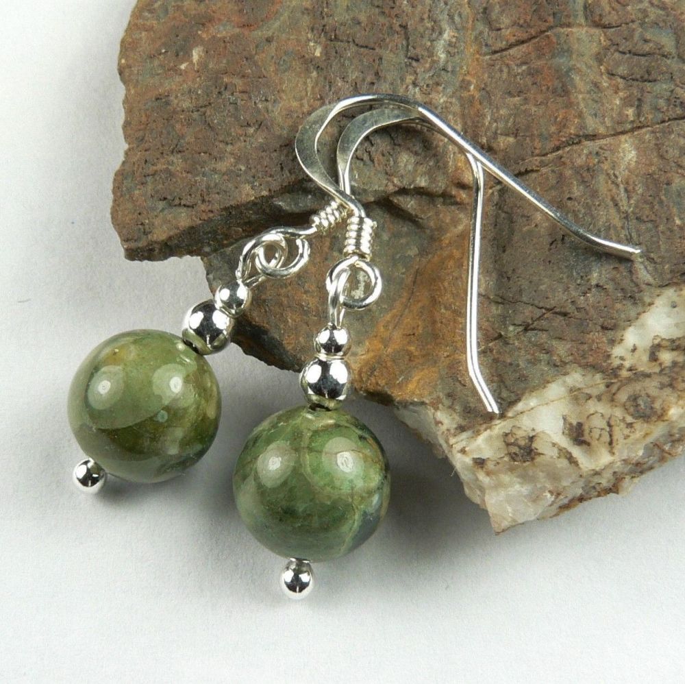 green beige brown Rhyolite semi precious stone earrings