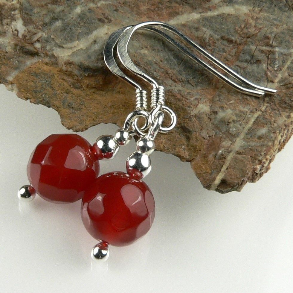 faceted red agate semi precious stone earrings