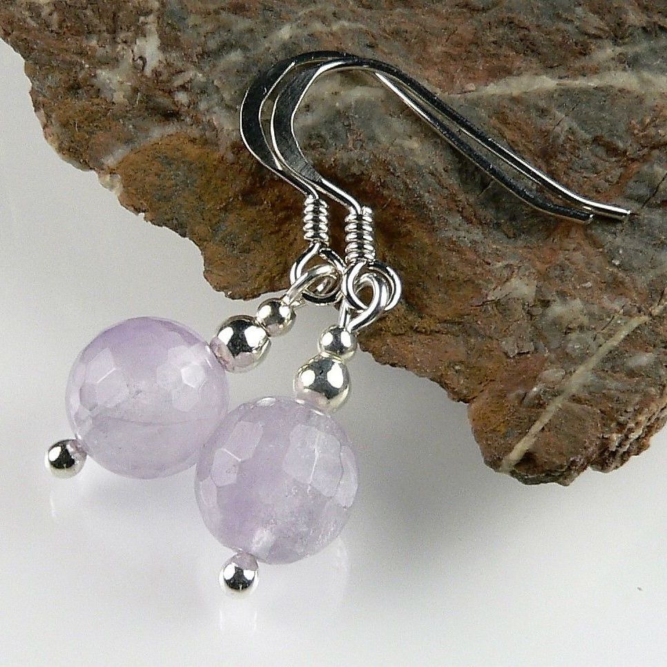 Sterling silver & 8mm (+/-) faceted Lavender/Cape Amethyst semi-precious stone drop earrings, in a gift box