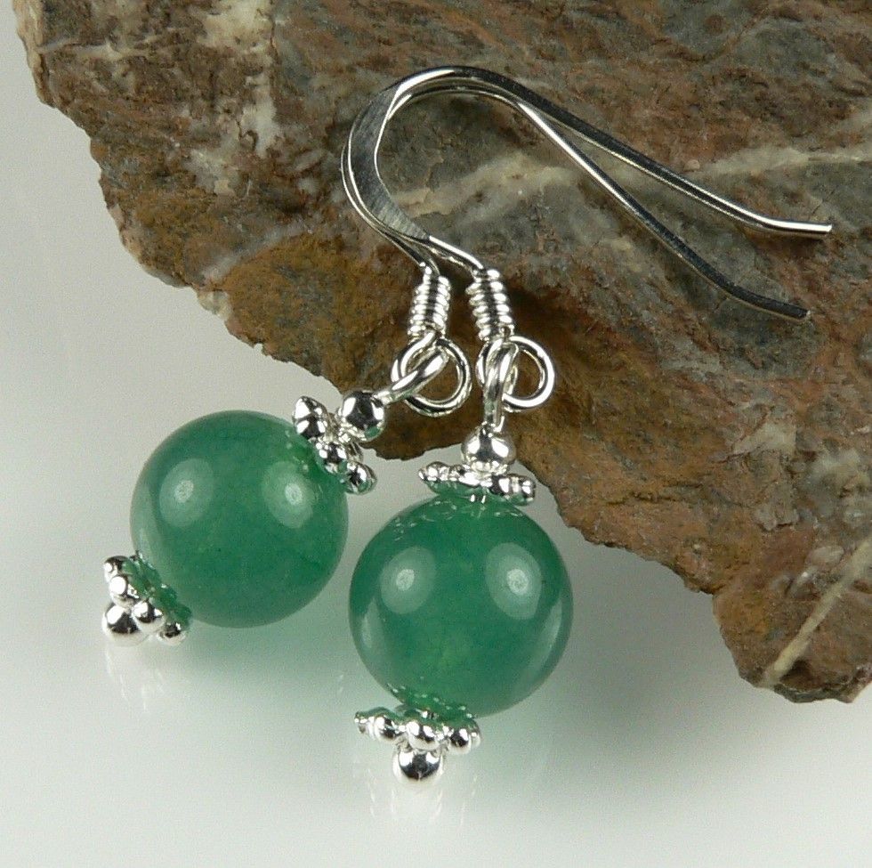 green aventurine semi precious stone earrings