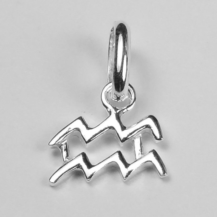 Sterling silver Aquarius zodiac sign pendant (8x9mm), with/out 16" fine curb chain, in a gift box