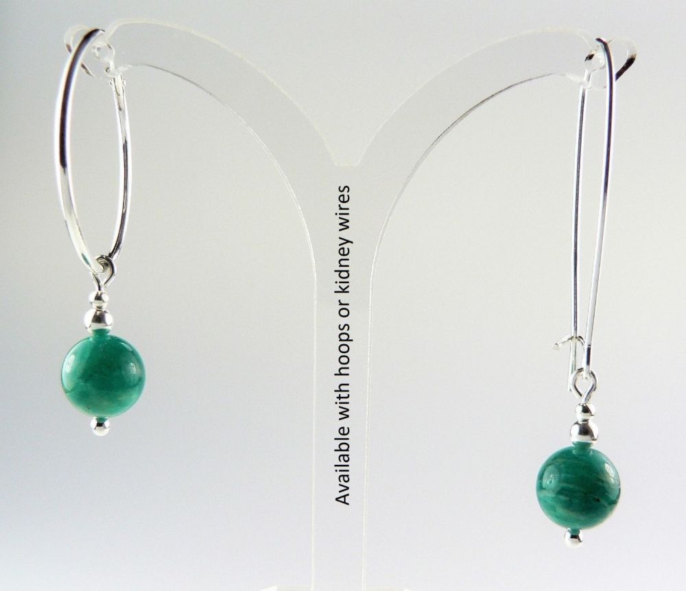 green amazonite semi precious stone earrings