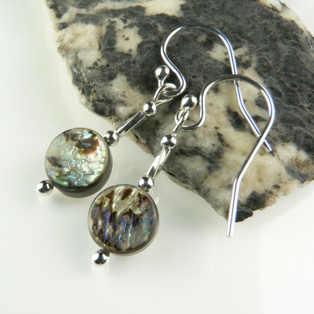 Iridescent nacre abalone shell earrings