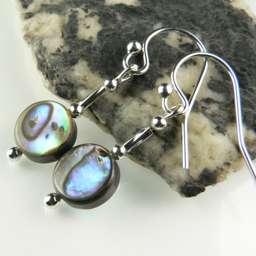 Sterling silver Abalone shell drop earrings in a gift box (#9335)