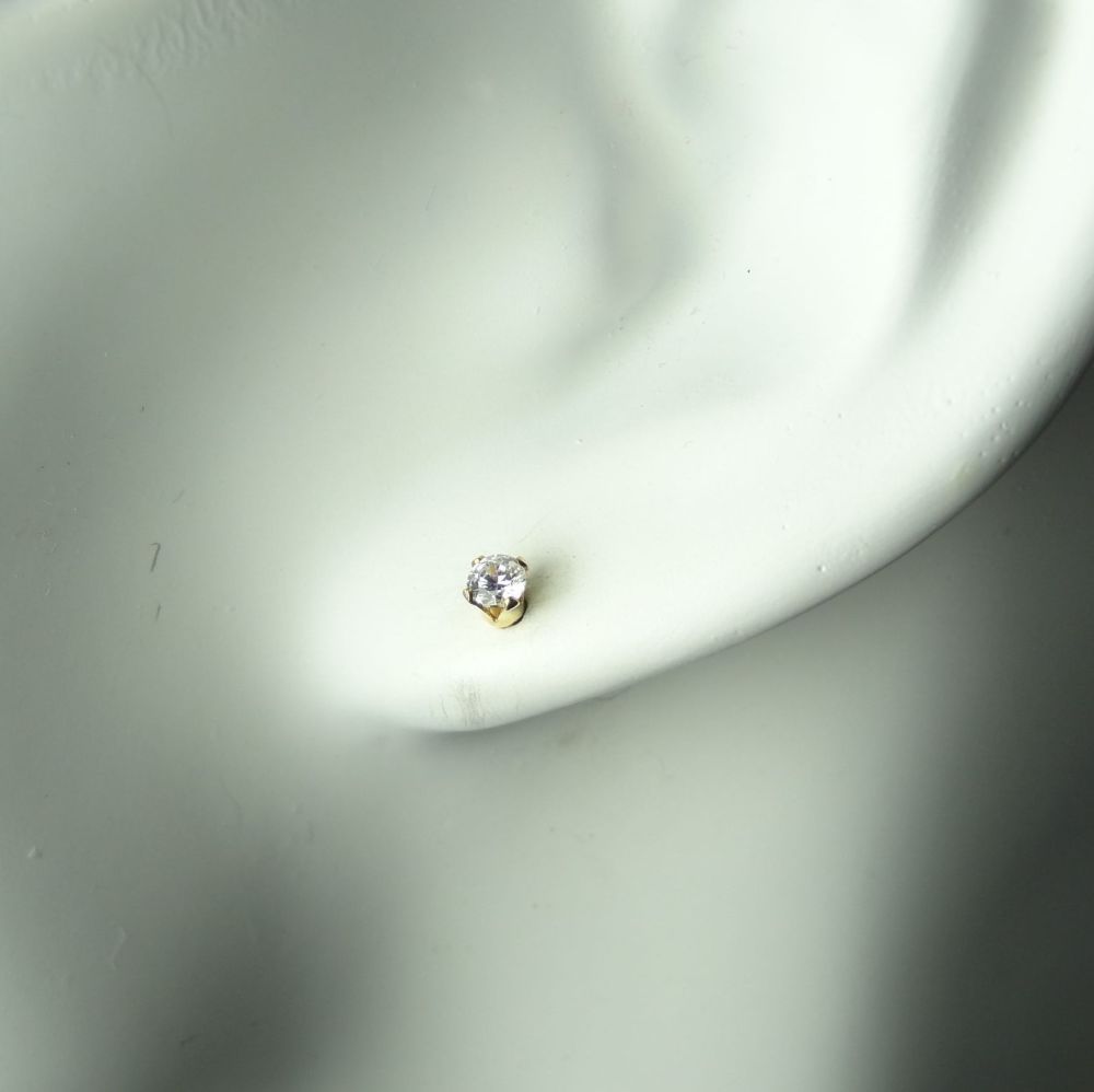 3mm gold filled cubic zirconia stud earrings