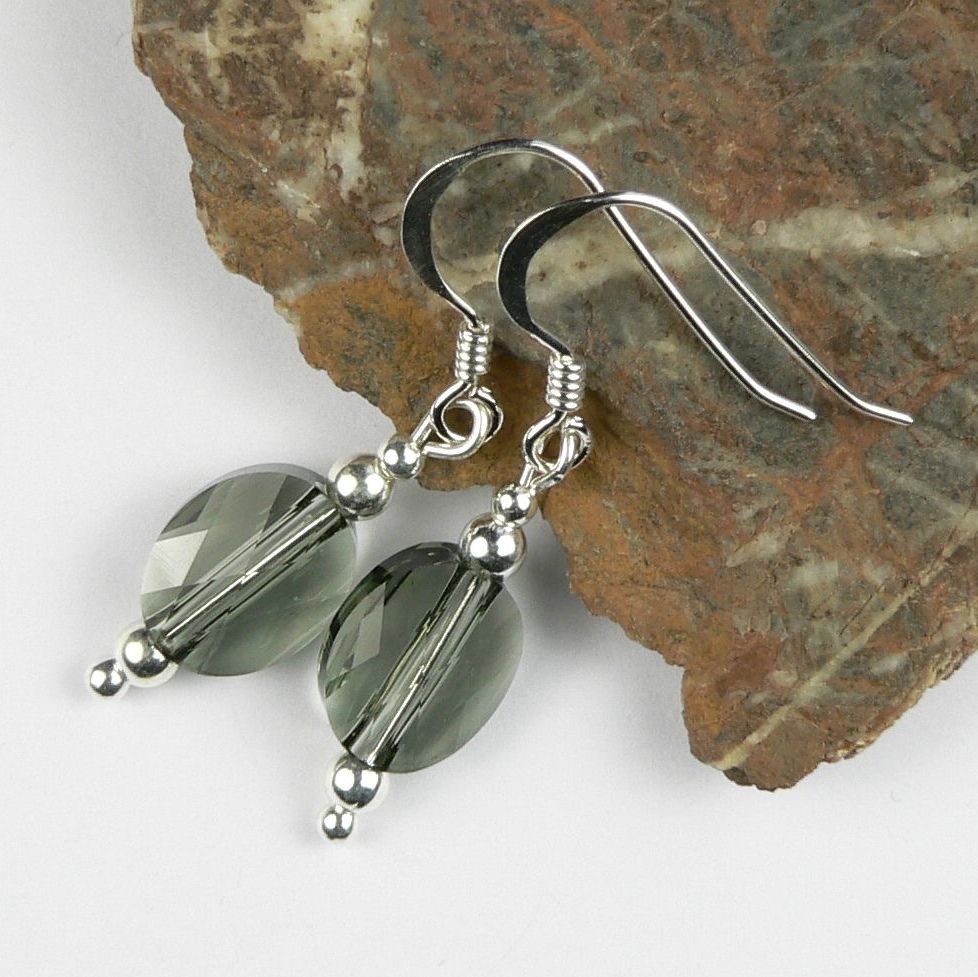 Earrings made with grey Black Diamond Swarovski Elements