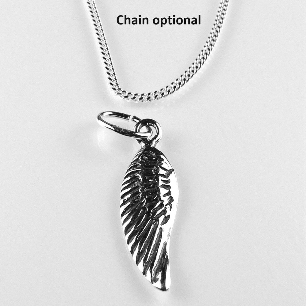 Oxidized sterling silver 18mm angel wing pendant, with/out 16