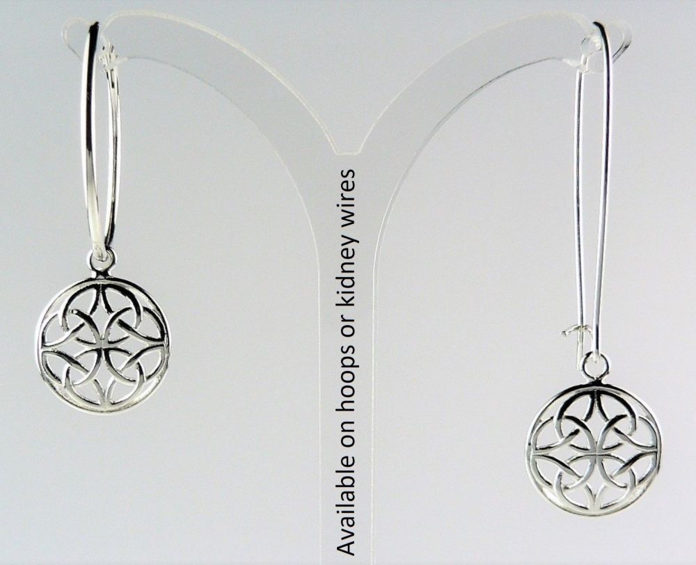 16mm Celtic Knot sterling silver earrings, on either hoops or kidney wires, in a gift box