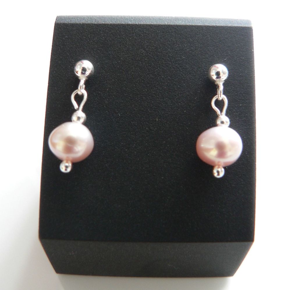 Sterling silver 5-5.5mm (+/-) natural pink (AA grade) freshwater potato pearl earrings, in a gift box