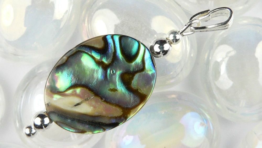 Iridescent nacre abalone shell pendant