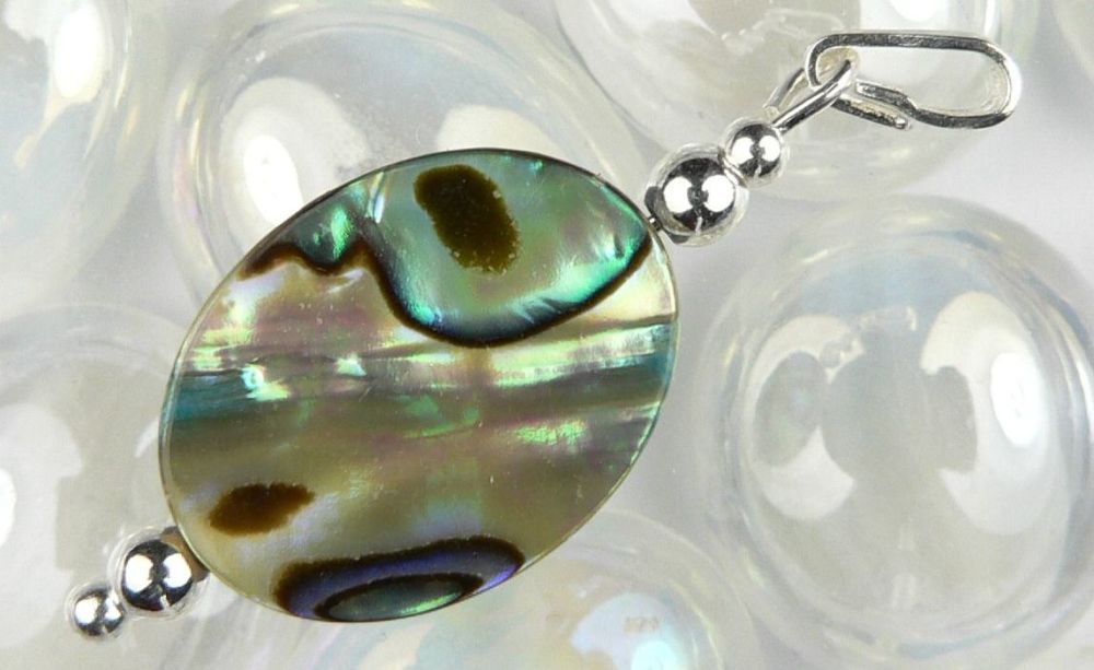 Iridescent nacre abalone shell pendant