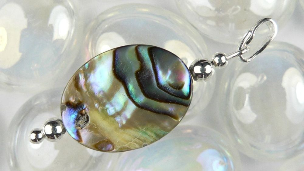 Iridescent nacre abalone shell pendant