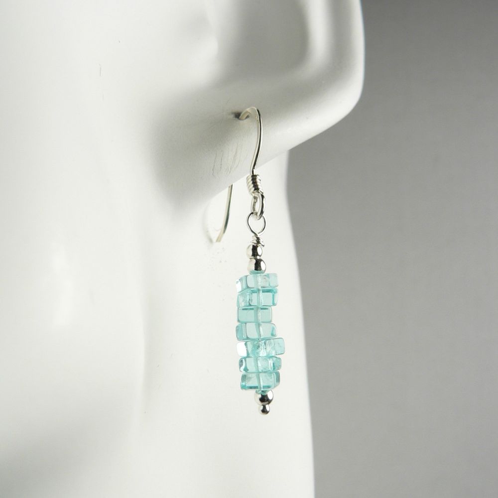 Sterling silver pale blue Apatite heishi semi-precious stone earrings, in a gift box