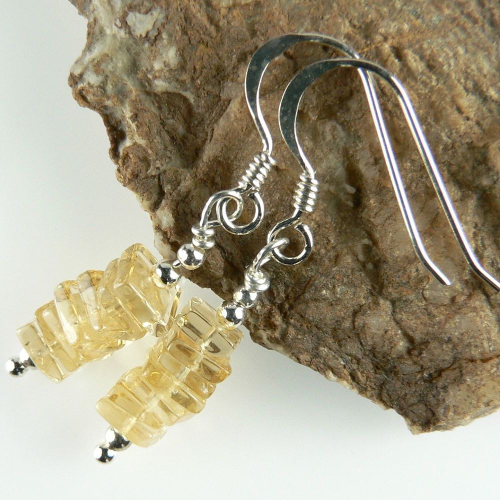 pale yellow Citrine heishi semi precious stone earrings