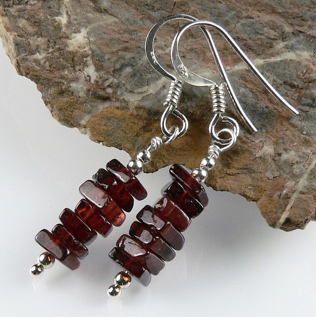 dark red garnet heishi semi precious stone earrings