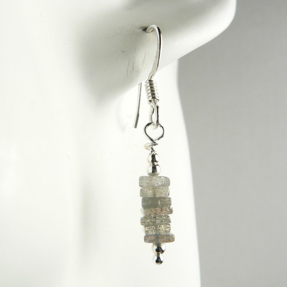 Sterling silver Labradorite heishi semi-precious stone earrings, in a gift box