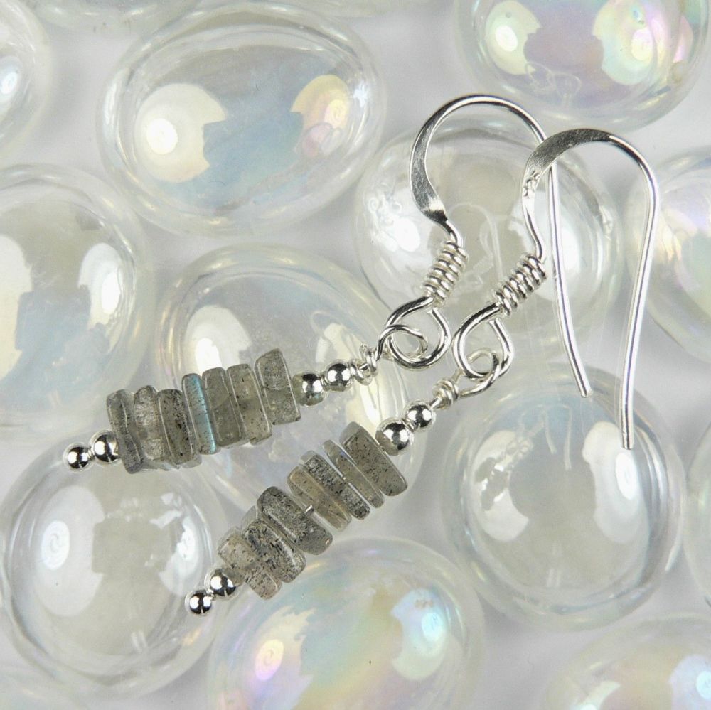 grey with flashes of blue labradorite heishi earrings