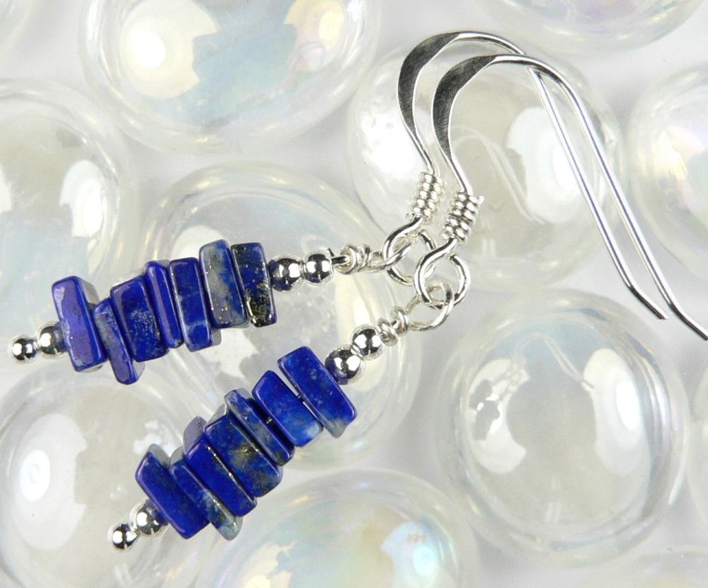 blue Lapis Lazuli heishi semi precious stone earrings