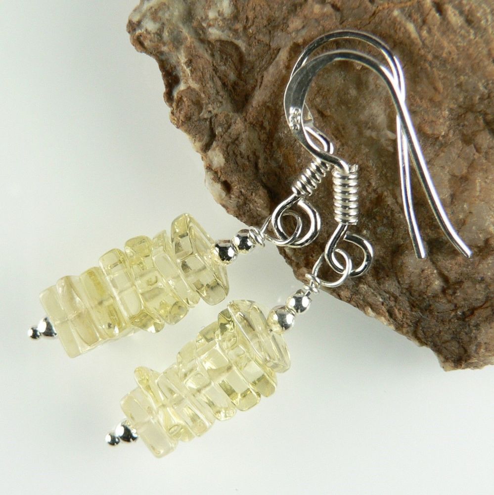 Sterling silver Lemon Quartz heishi semi-precious stone earrings, in a gift box