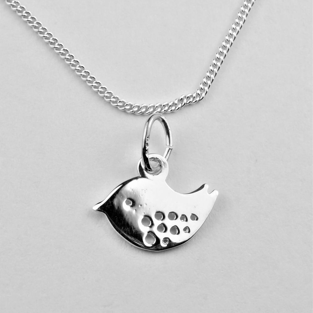 Sterling silver 12mm birdie necklace with a 16