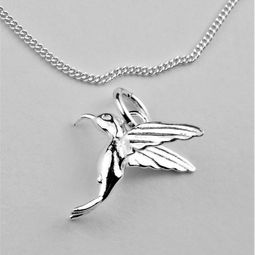 Sterling silver 14mm hummingbird necklace with a 16