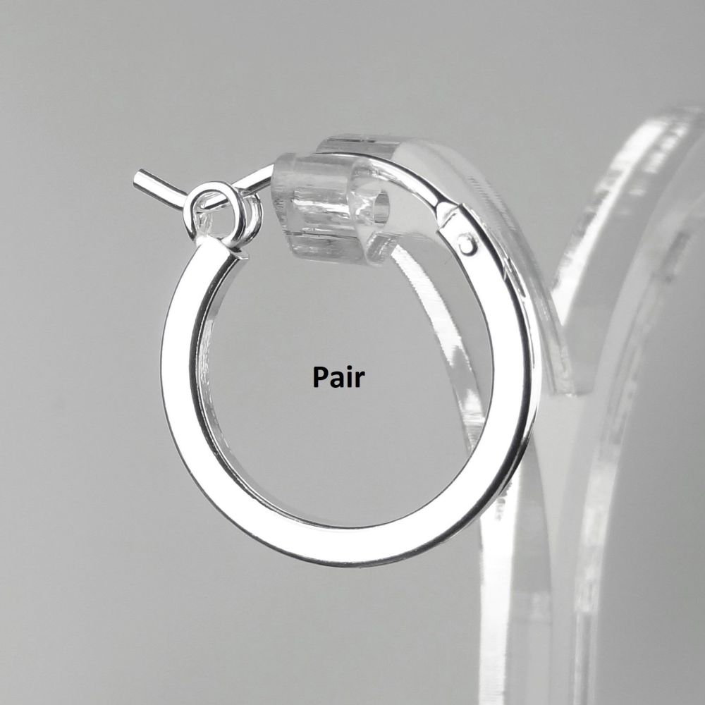 Pair of sterling silver 18mm flat edged, hinged, hoop earrings, in a gift box