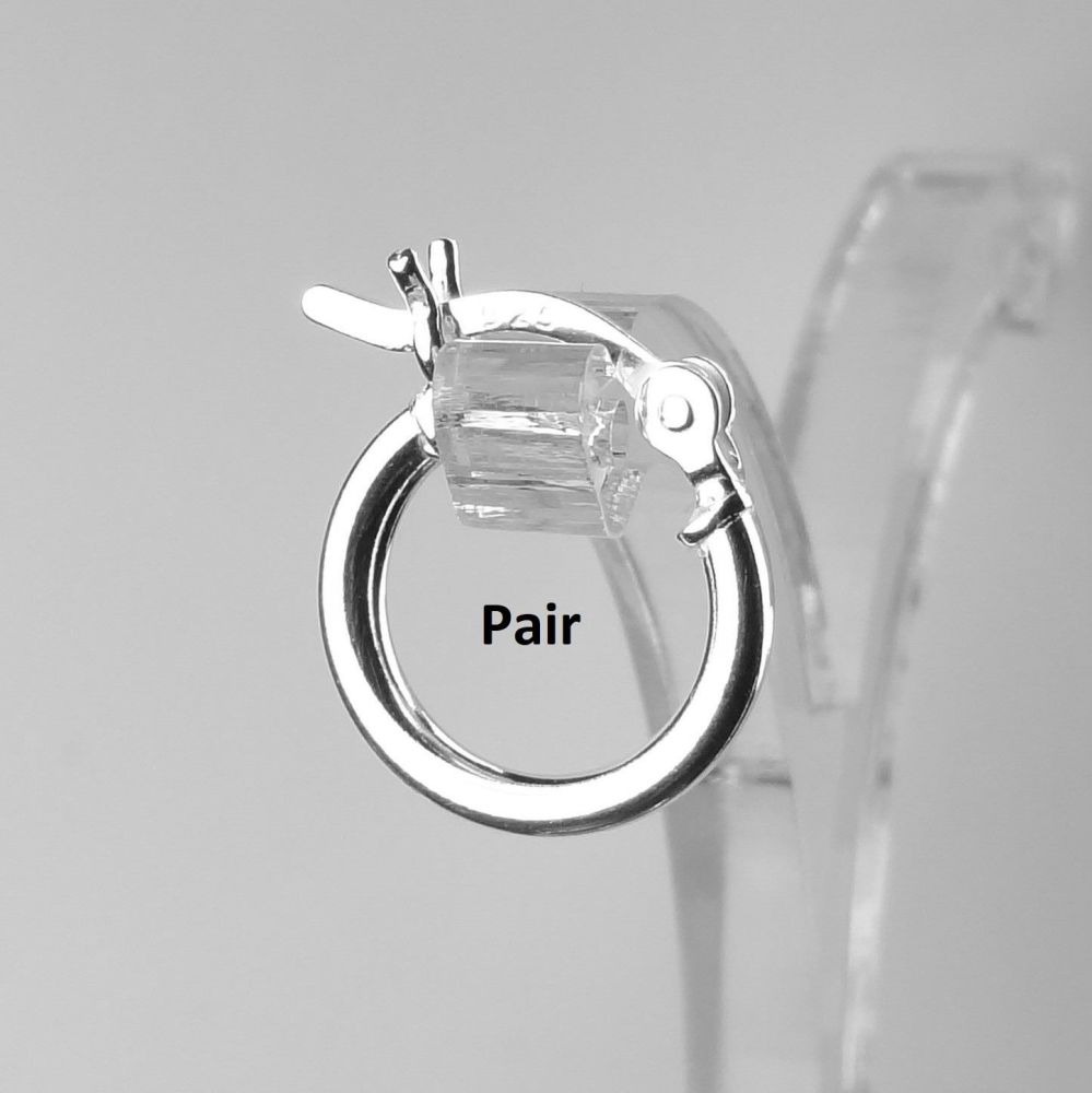 Pair of sterling silver 12mm hinged, hoop earrings, in a gift box with poli