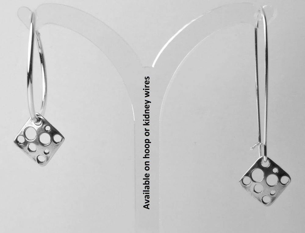 Sterling silver 9mm rhombus earrings, on either hoops or kidney wires, in a gift box