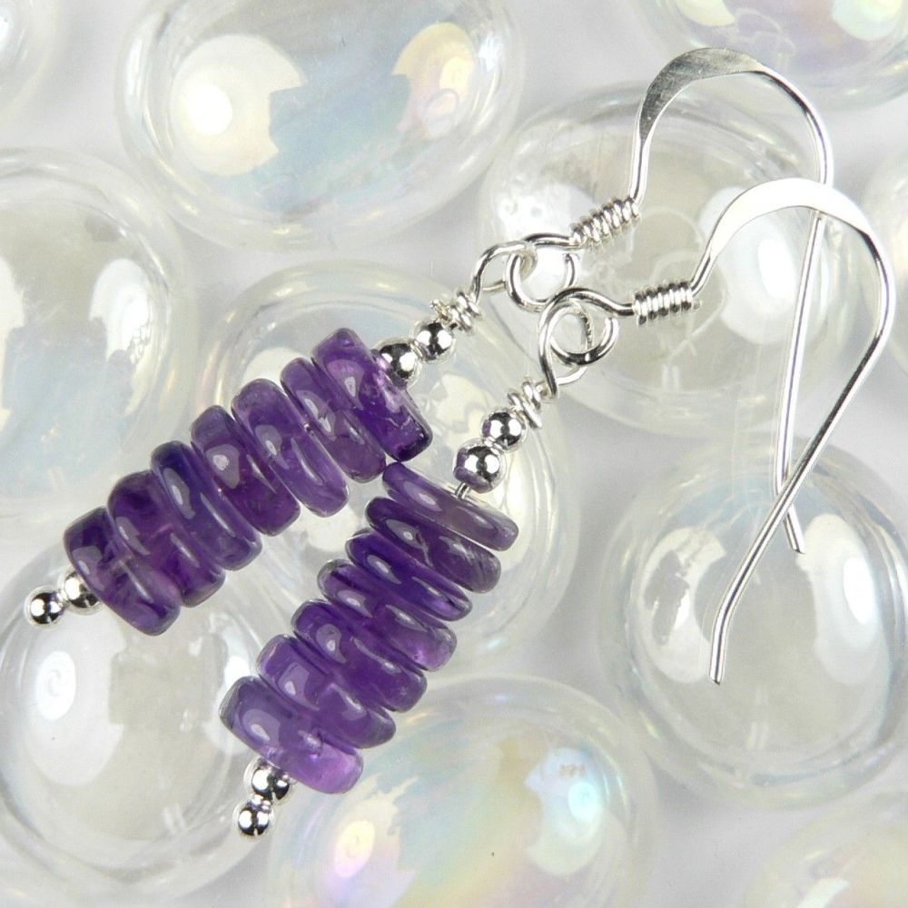 Sterling silver Amethyst semi-precious stone earrings, in a gift box (tyres)