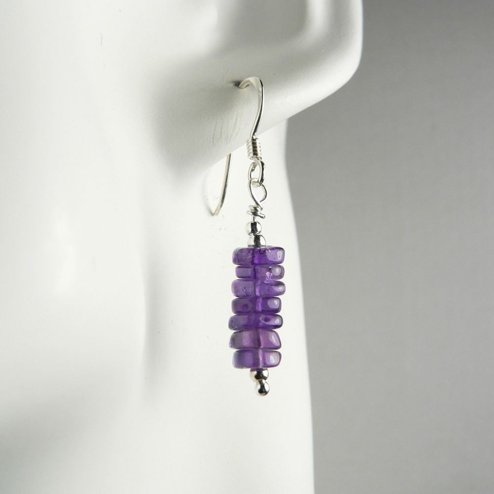 Sterling silver Amethyst semi-precious stone earrings, in a gift box (tyres)