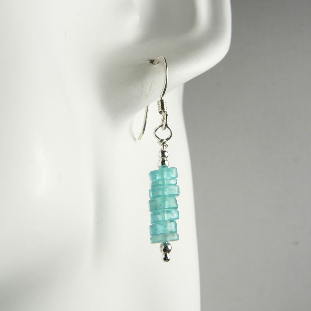 Sterling silver pale blue Apatite semi-precious stone earrings, in a gift box (tyres)