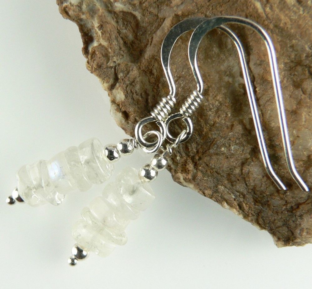 Sterling silver Aquamarine (very pale blue) semi-precious stone earrings, in a gift box (tyres)