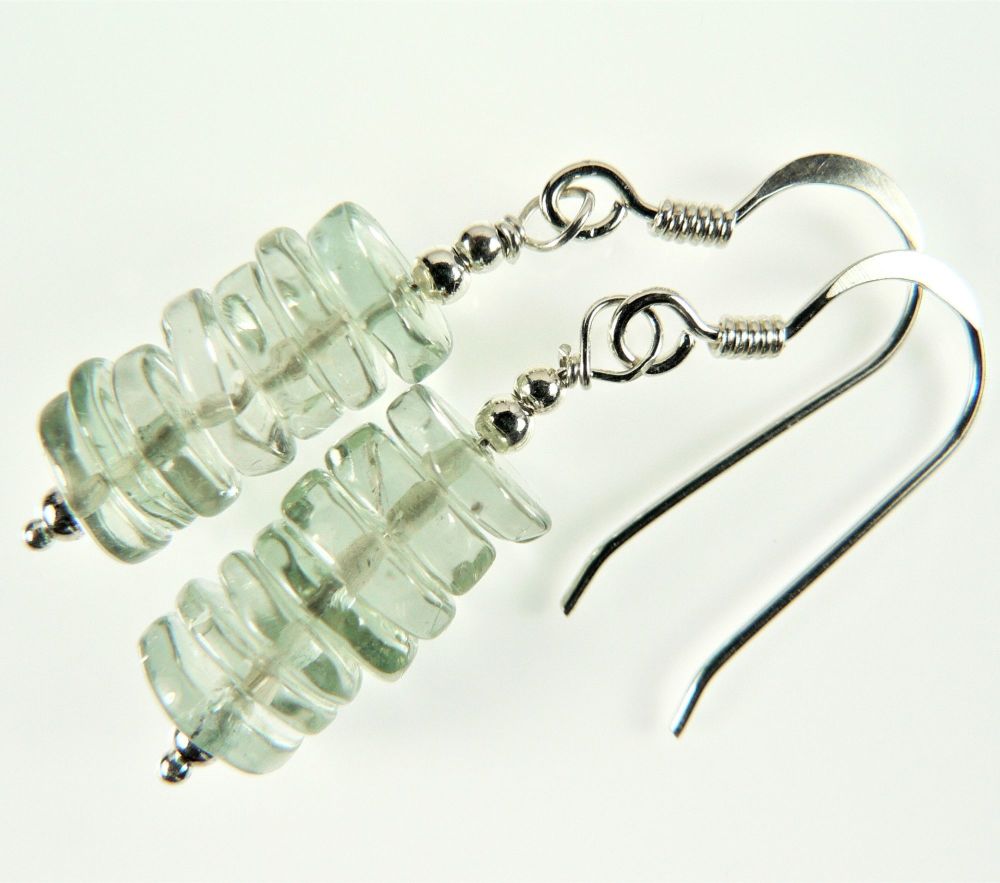 Sterling silver Prasiolite (Green Amethyst) semi-precious stone earrings, in a gift box (tyres)