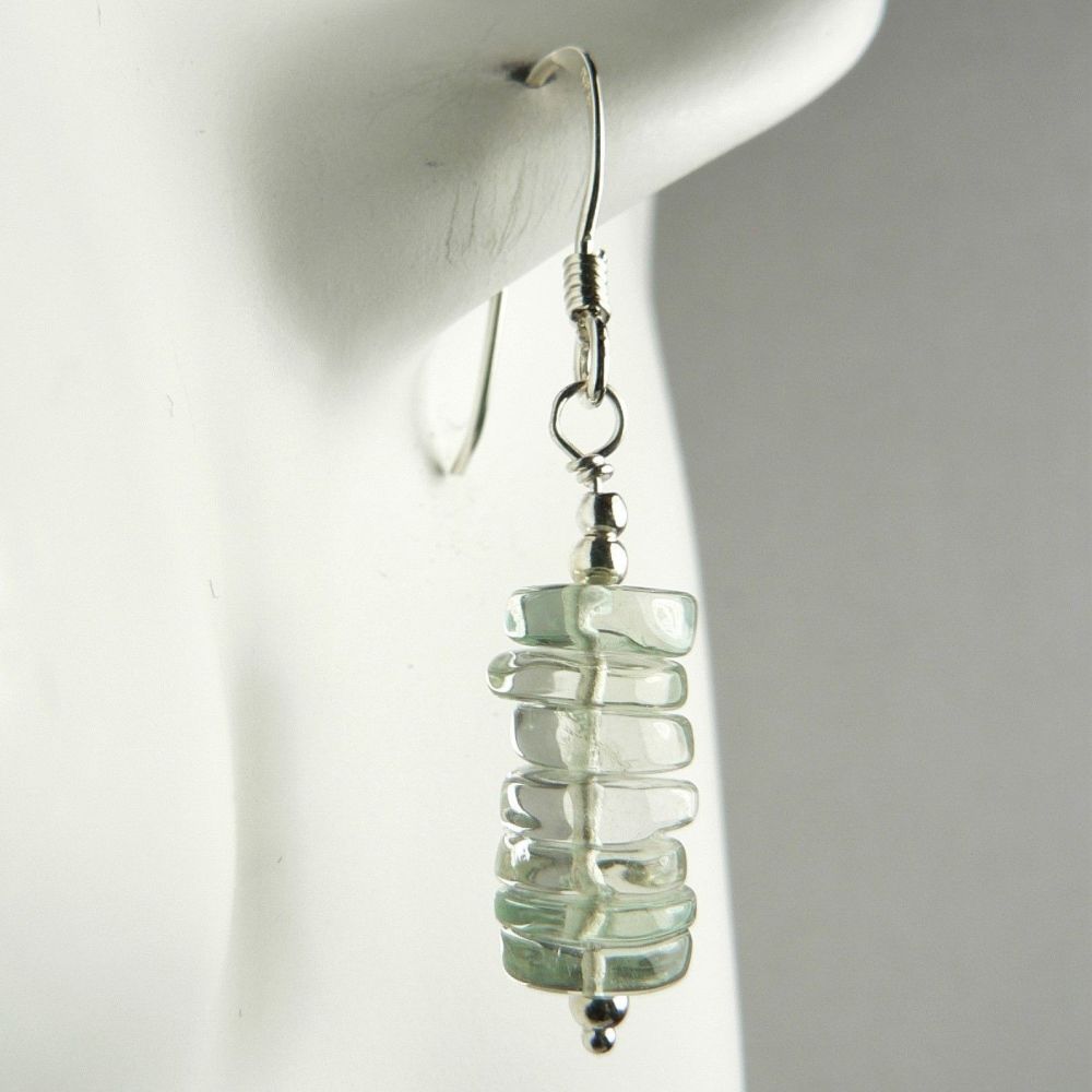 Sterling silver Prasiolite (Green Amethyst) semi-precious stone earrings, in a gift box (tyres)