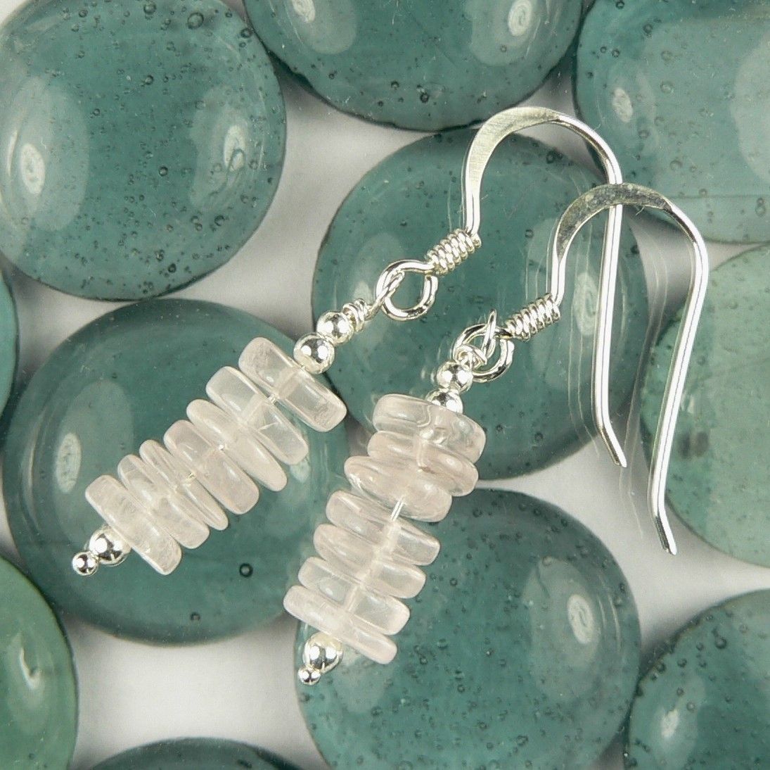 Sterling silver Rose Quartz semi-precious stone earrings, in a gift box (tyres)