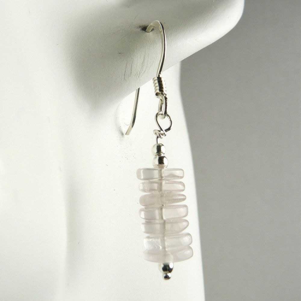 Sterling silver Rose Quartz semi-precious stone earrings, in a gift box (tyres)