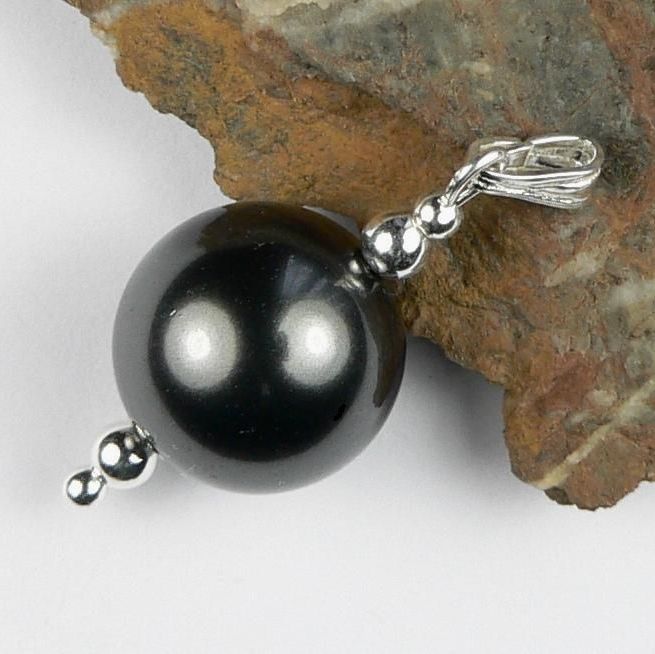 With/without a fine curb chain, sterling silver pendant made with a 12mm black Swarovski crystal pearl, in a gift box