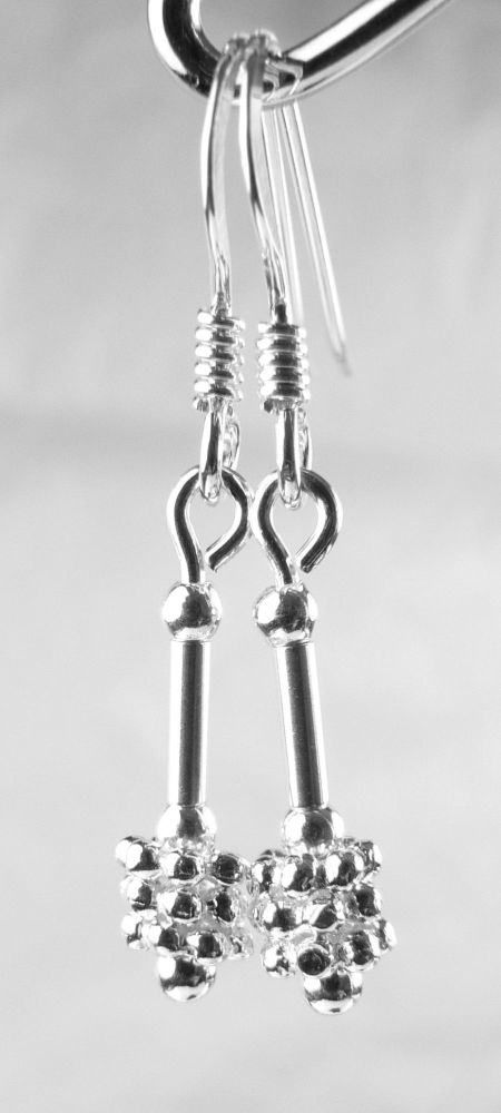 Sterling silver drop earrings, on either fish or kidney wires, in a gift box - daisies with 5mm tubes (8879)