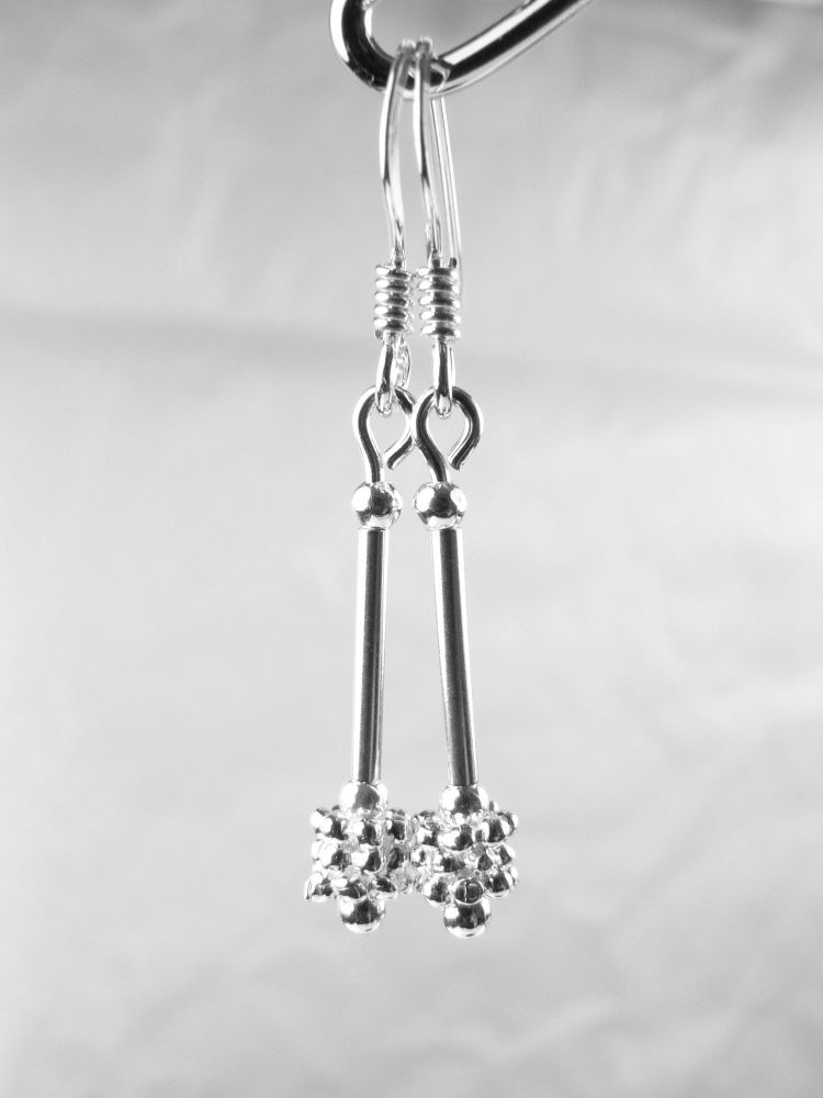 Sterling silver drop earrings, on either fish or kidney wires, in a gift box - daisies with 10mm tubes (9072)