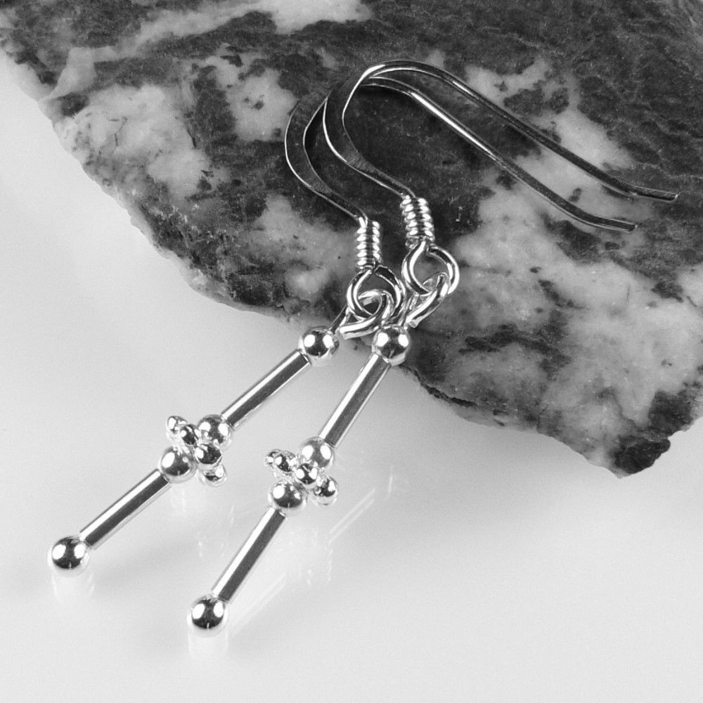 Sterling silver drop earrings, on either fish or kidney wires, in a gift box - tubes & 1 daisy