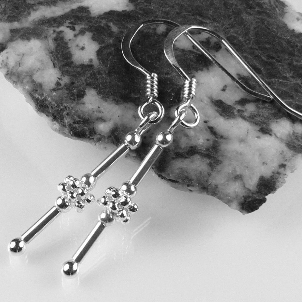 Sterling silver drop earrings, on either fish or kidney wires, in a gift box - tubes & 2 daisies